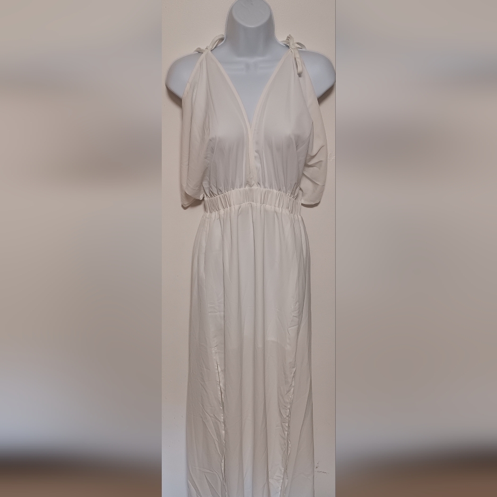 White Flowy, Open Shoulder "Deep Self" Dress